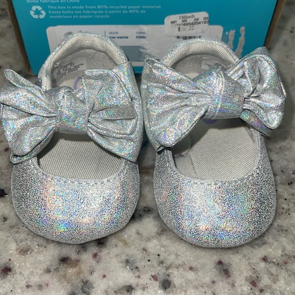 Stride Rite Other - New Size 1 Stride Rite Baby Crib Shoes  Striderite Silver Ribbon Bows Mary Janes